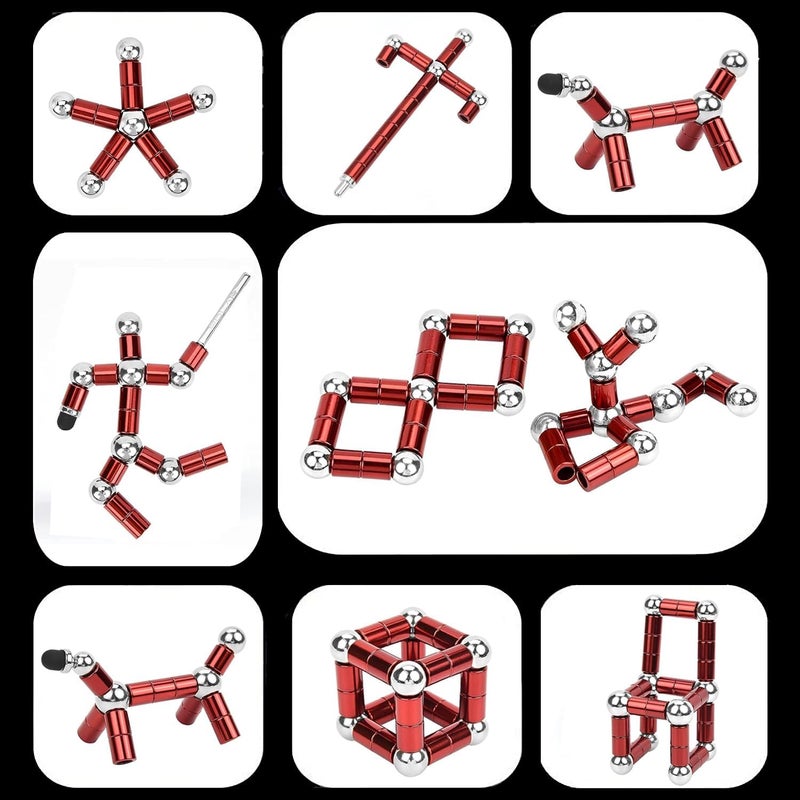 Lafoxla Fidget Pen Decompression Magnetic Metal Pen, Relieving Stress Build Various of Shapes, Multifunctional Deformable Magnet Writing Polar Pen for Christmas Gift (Red) - Image 2
